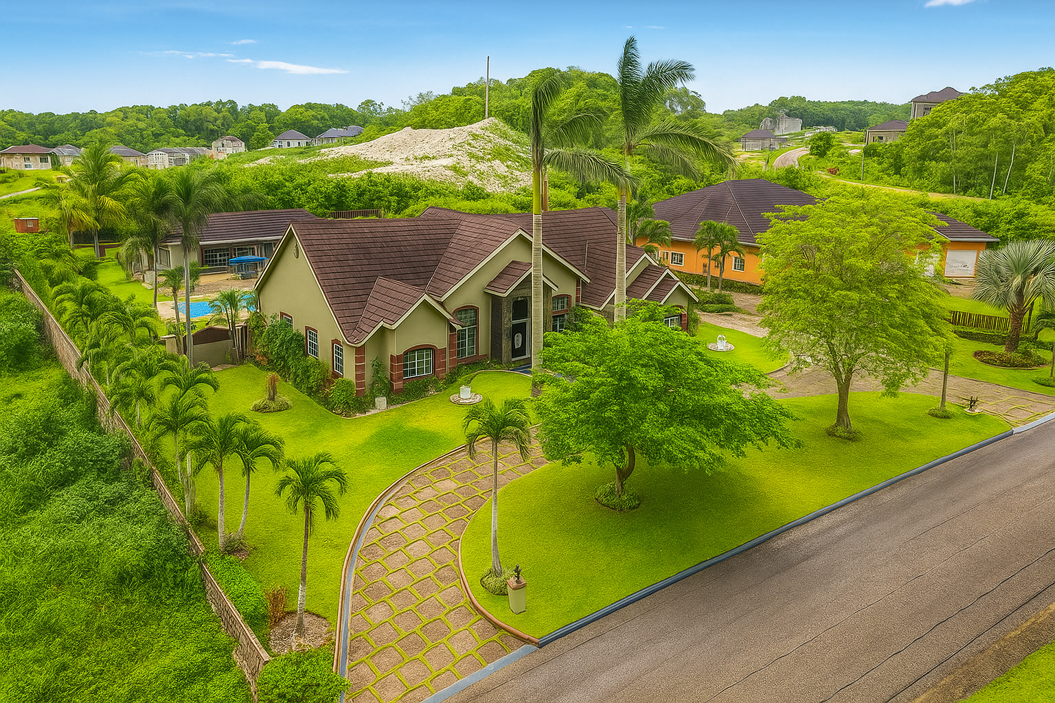Aerial view of a modern green estate